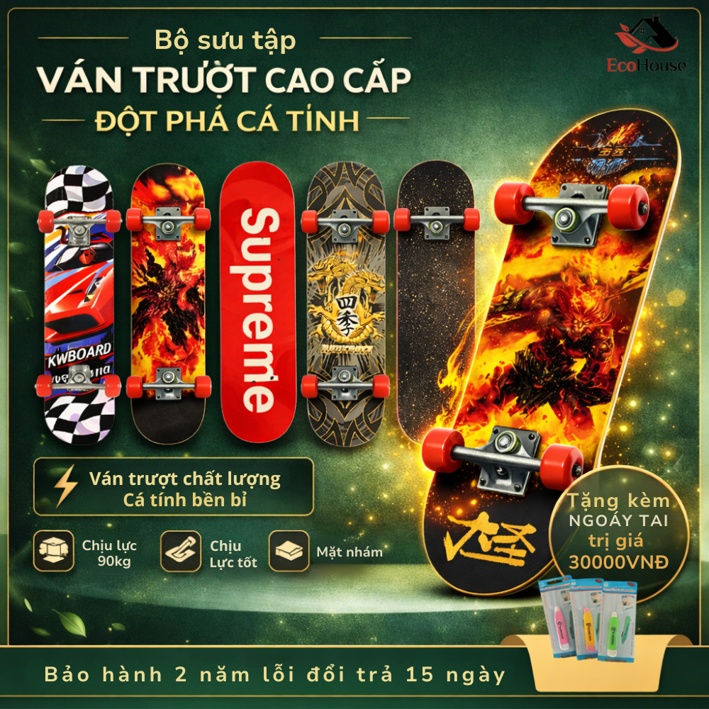 Ván trượt thể thao, ván trượt thi đấu cỡ lớn 80 cm, gỗ phong ép 8 lớp chắc chắn an toàn, tự tin thể hiện đam mê