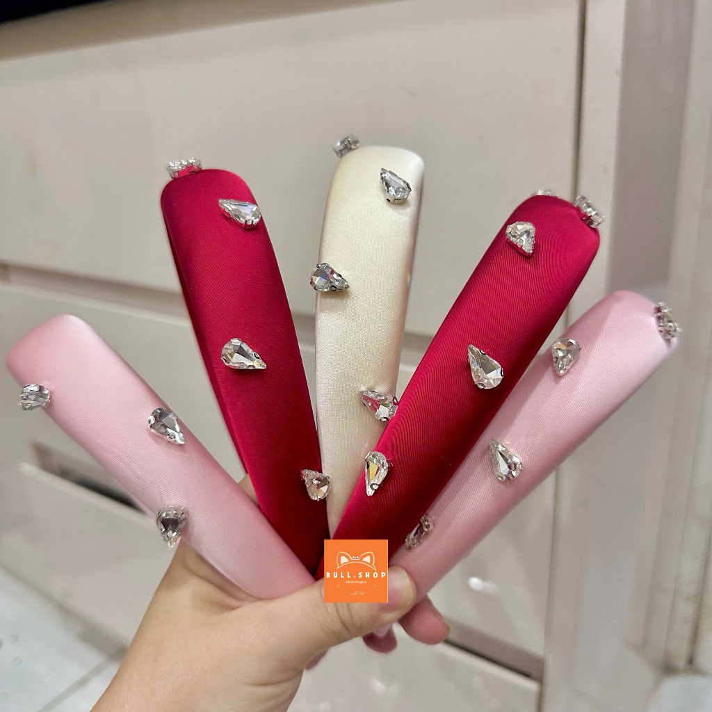 CX05 Cài tóc nữ băng đô vải Satin cài xốp nữ đính đá trắng hình giọt nước siêu sang BULL.SHOP