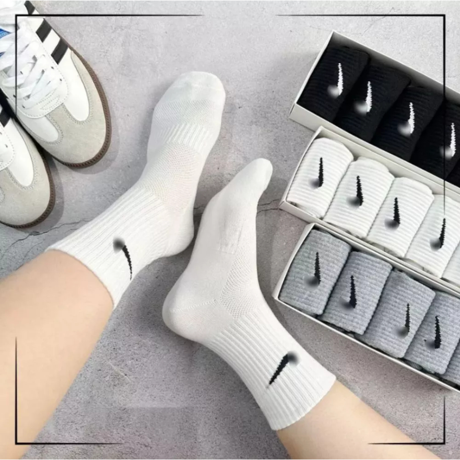 [SET 5, 10 ĐÔI] Tất nam nữ cổ cao, lửng, thấp hàng dệt kim thể thao trắng đen