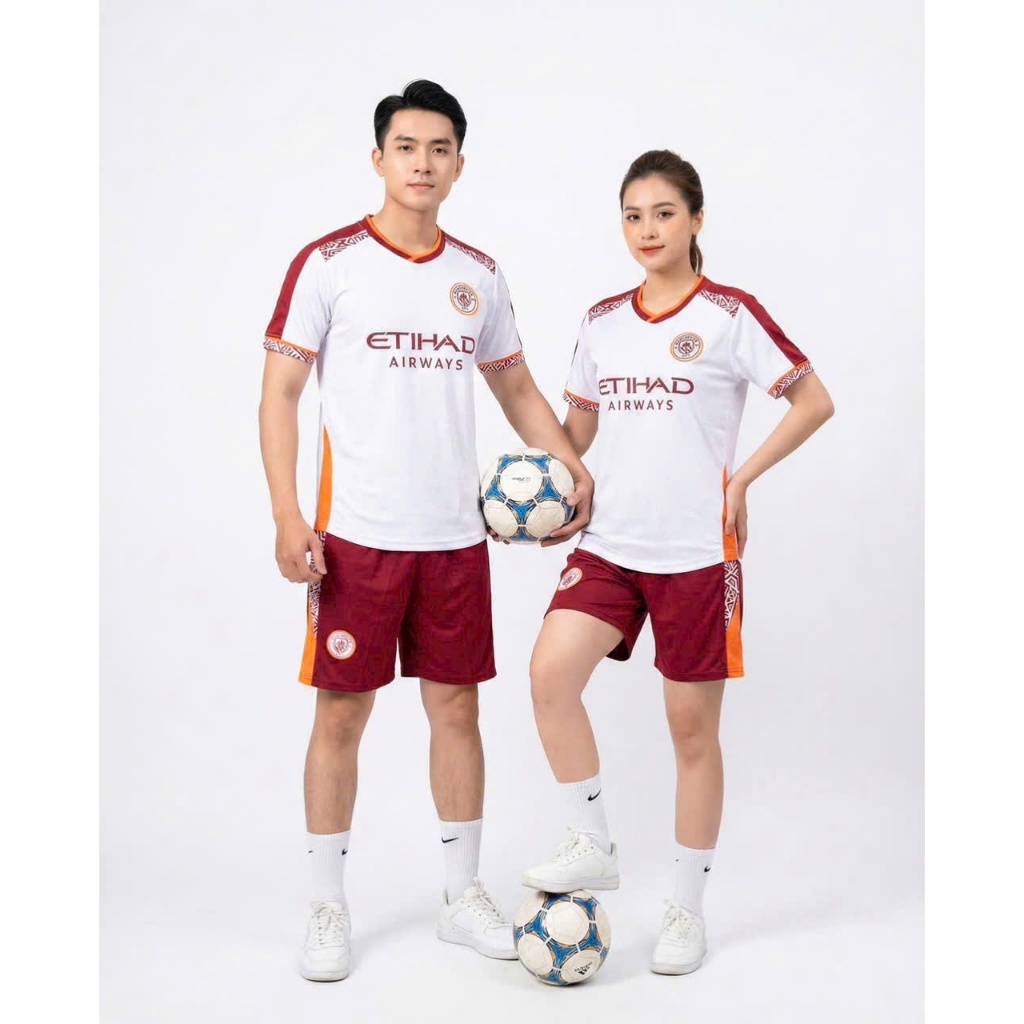 Quần Áo Bóng Đá Man City trắng đỏ - Vải Mè ziczac DK – In Tên Số Theo Yêu Cầu BIBO SPORT