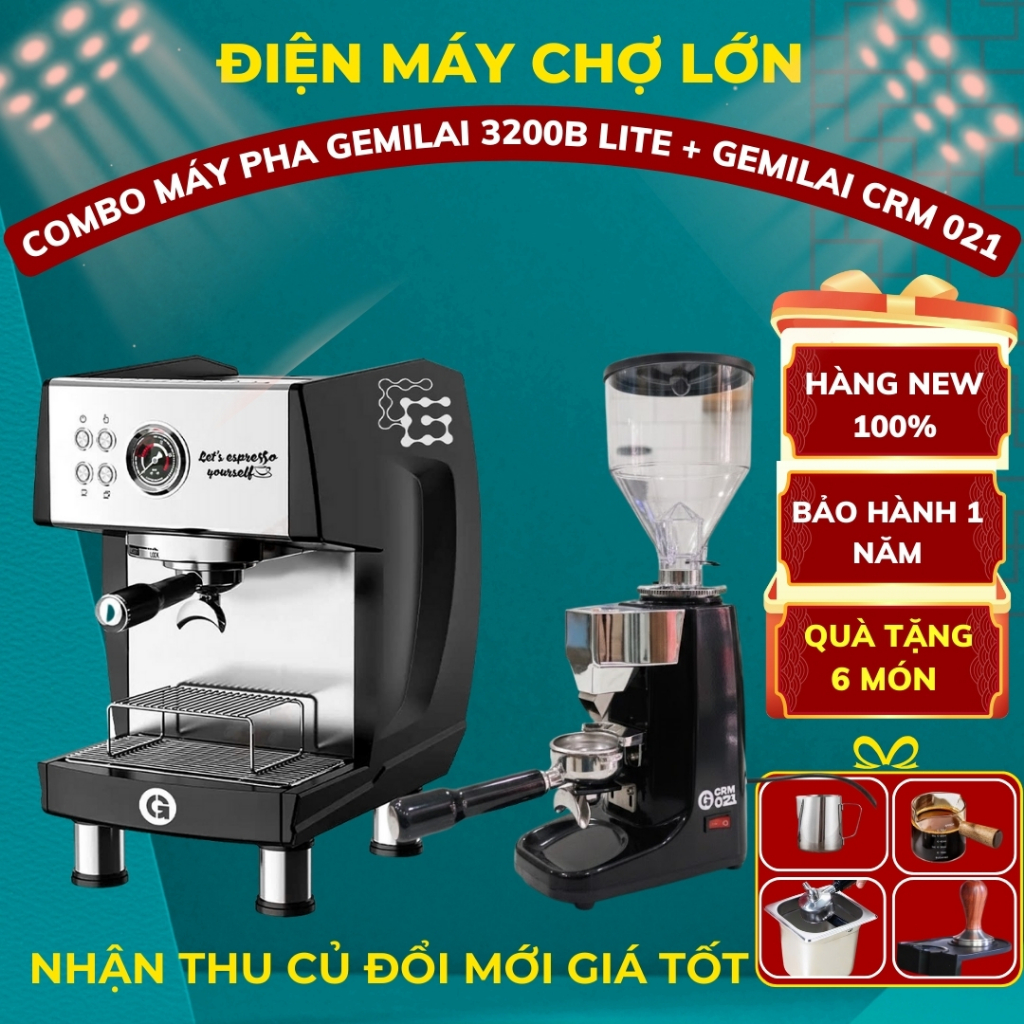 [HCM-Hoả Tốc] COMBO Máy Pha Cafe, Máy Pha Cafe Gemilai CRM 3200B Lite + Gemilai CRM 021 DATE 2026 KÈ