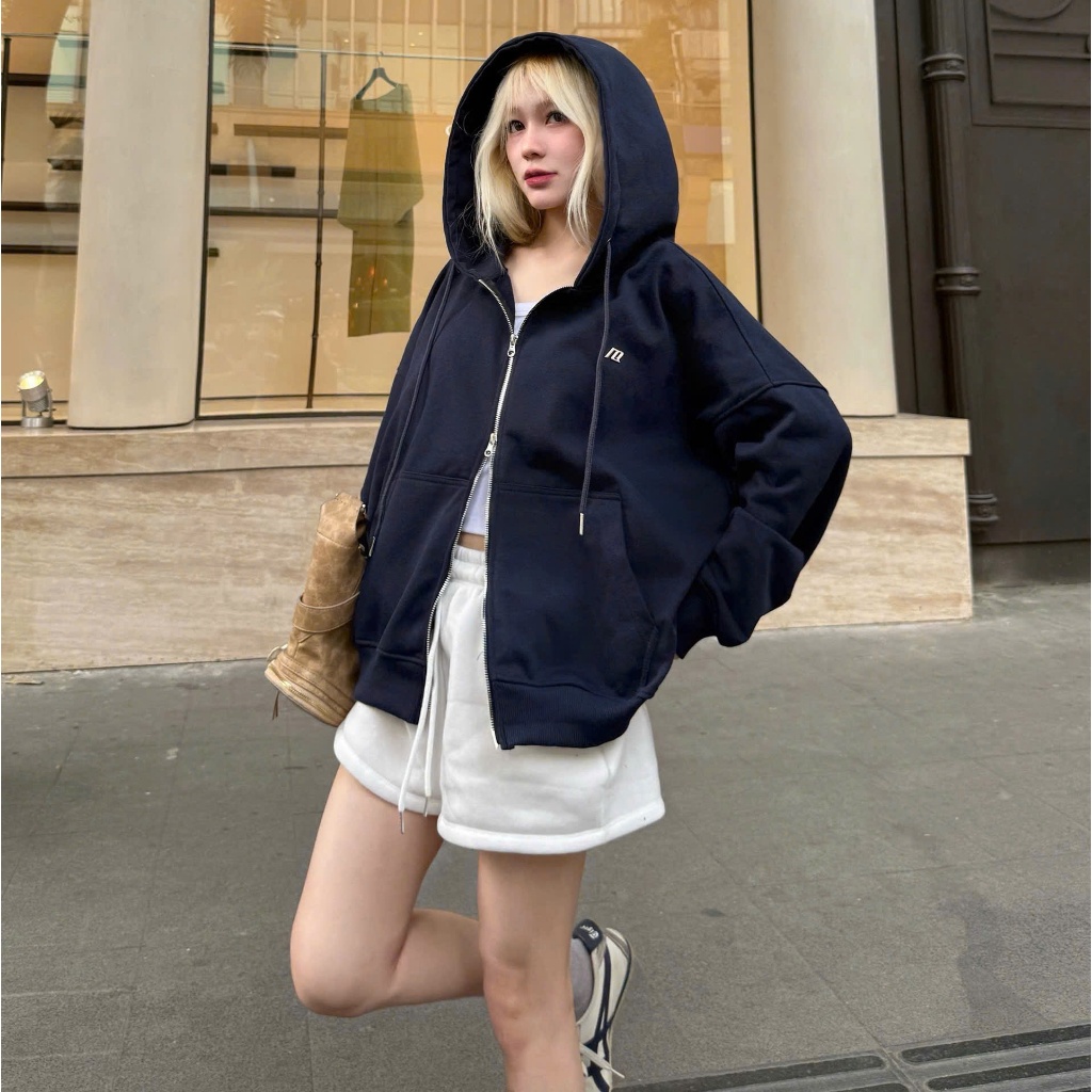 Áo Khoác Hoodie Zip Nỉ Chân Cua NQ30 DAISY Dây Kéo Kim Loại 2 Đầu Logo Hợp Kim Form Boxy Form Rộng Nam Nữ Unisex | BigBuy360 - bigbuy360.vn