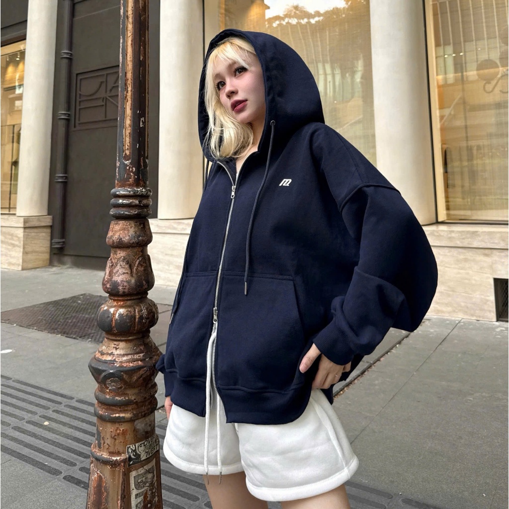 Áo Khoác Hoodie Zip Nỉ Chân Cua NQ30 DAISY Dây Kéo Kim Loại 2 Đầu Logo Hợp Kim Form Boxy Form Rộng Nam Nữ Unisex | BigBuy360 - bigbuy360.vn