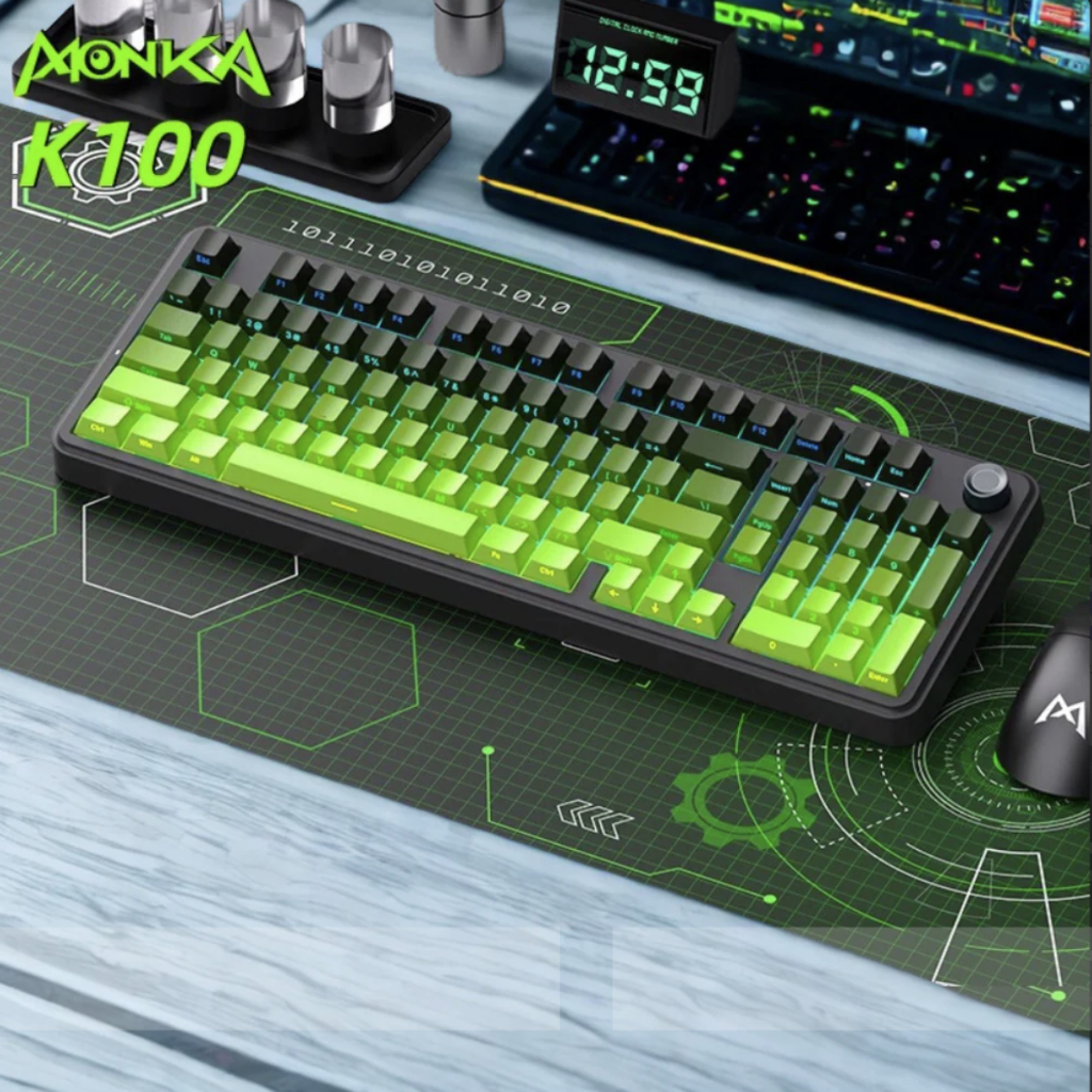 Bàn Phím Cơ Monka K100 | Phiên bản Xanh Matcha | 3 Mode kết nối - Pin Trâu 8000mAH | Gõ Êm