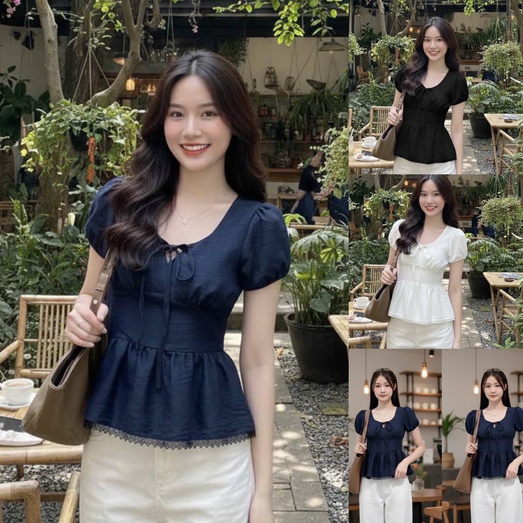 ÁO KIỂU BABYDOLL BUỘC DÂY BO EO TAY PHỒNG SIÊU XINH NHƯ CÔNG CHÚA AY68