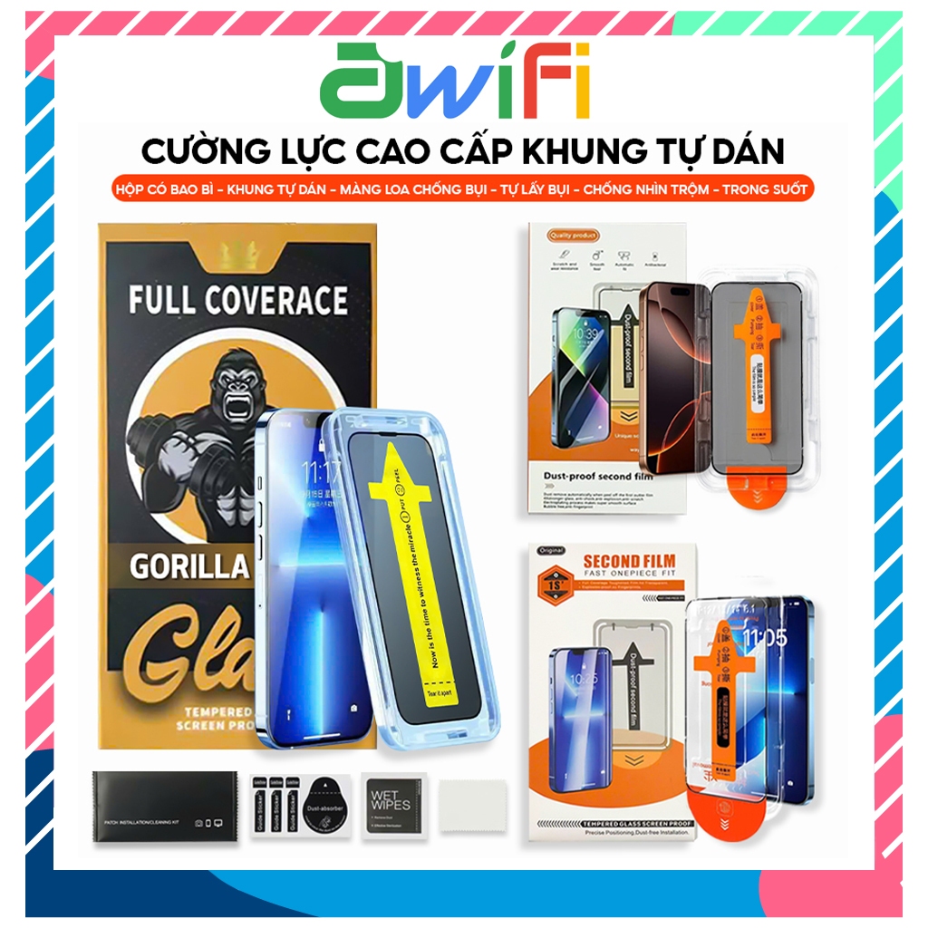 Kính Cường Lực iPhone Tự Dán Tự Hút Bụi Trong Và Chống Nhìn Trộm 7/8/X/XS/XR/11/12/13/14/15/16/17Pro