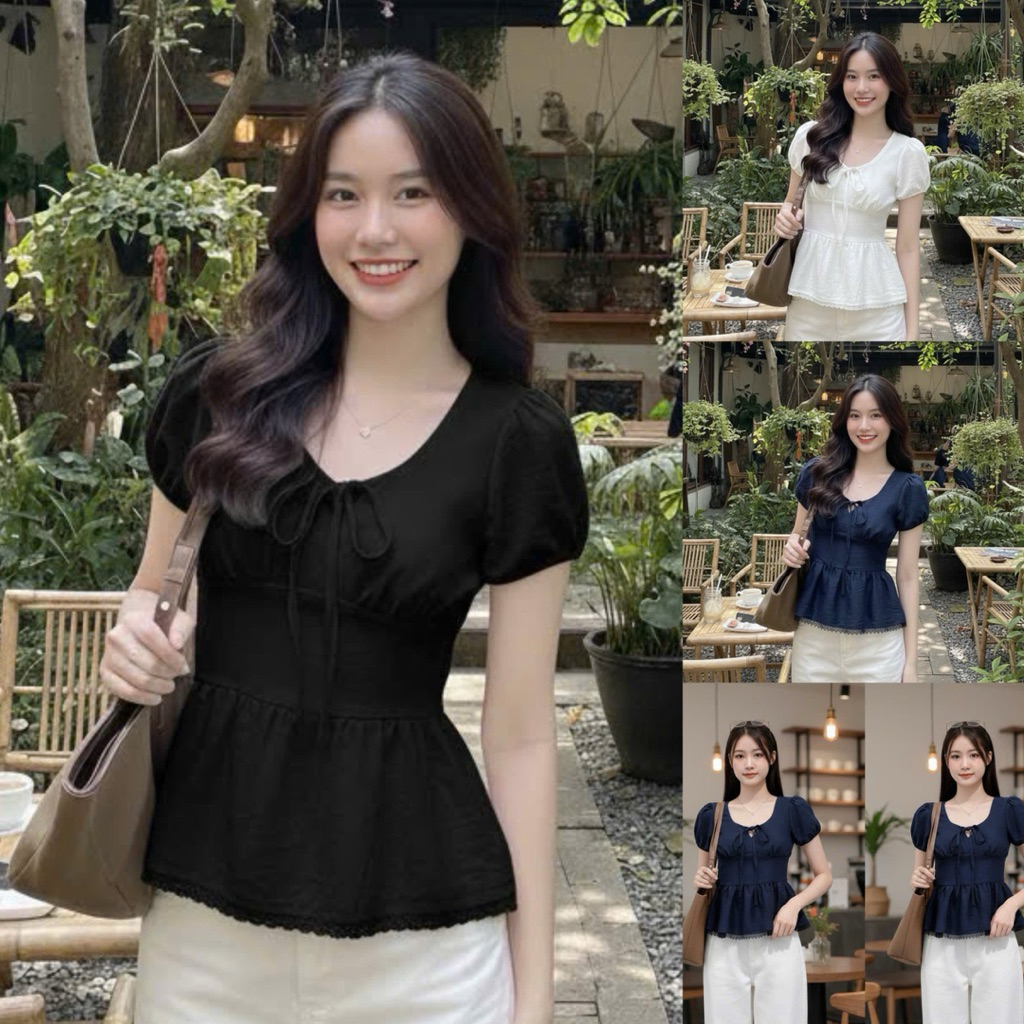 ÁO BABYDOLL MÀU XANH THAN TAY PHỒNG BO EO SIÊU SANG AY68