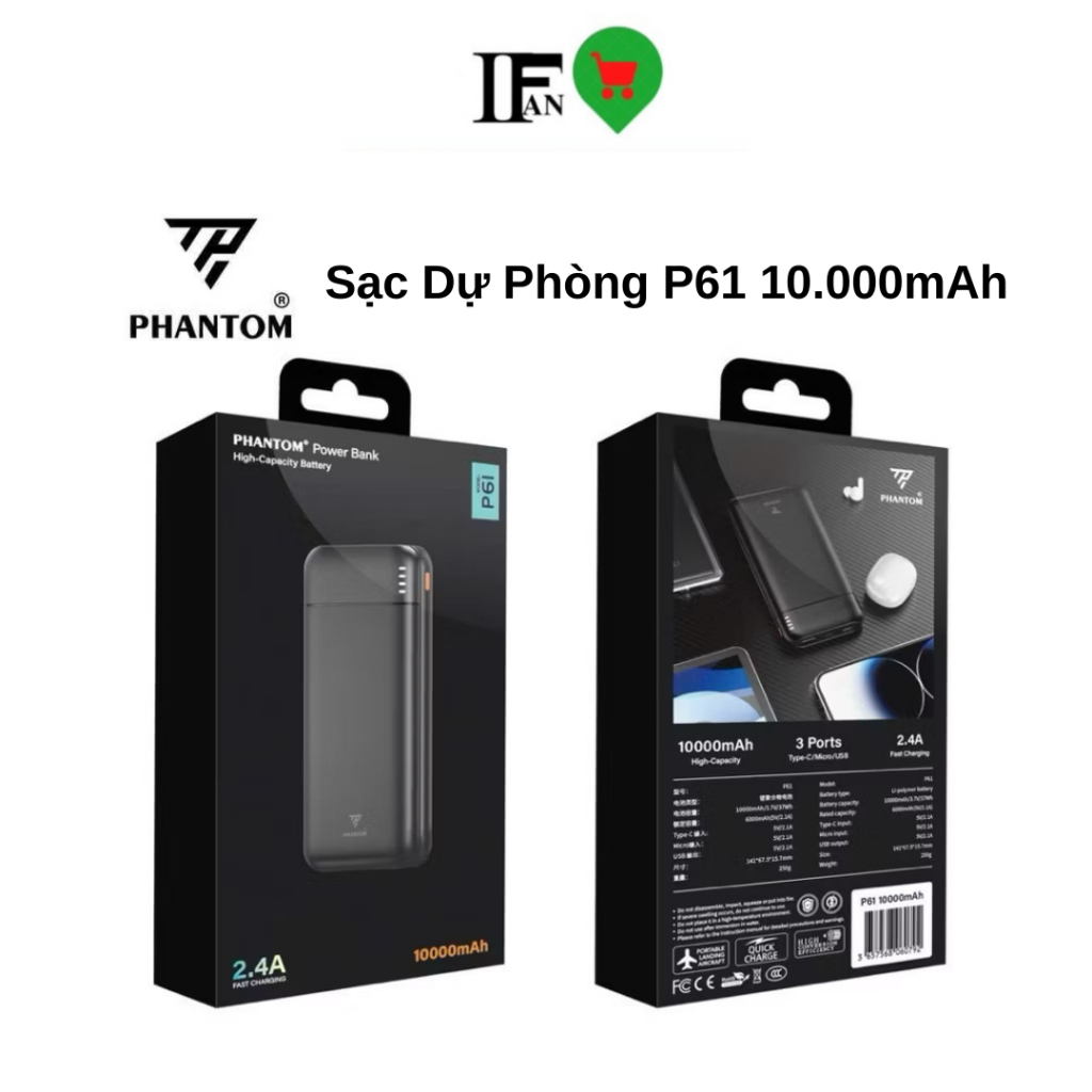 PHANTOM Sạc Dự Phòng P61 (10.000mAh) Chính Hãng
