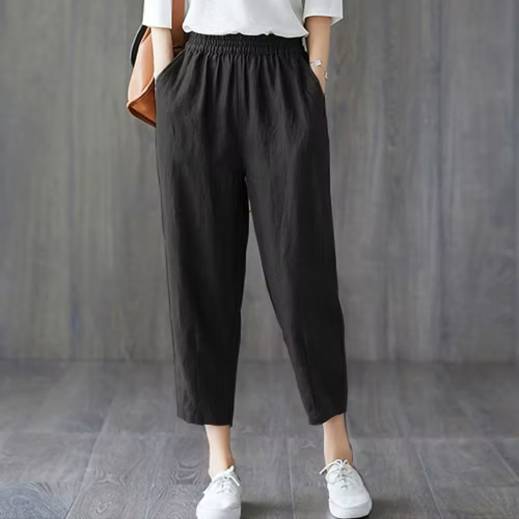 Quần Baggy Đũi Thái, quần đũi dài nữ mặc mát đẹp Quần Baggy Đũi Vân Mây Mềm Mát Cạp Chun Lưng Cao