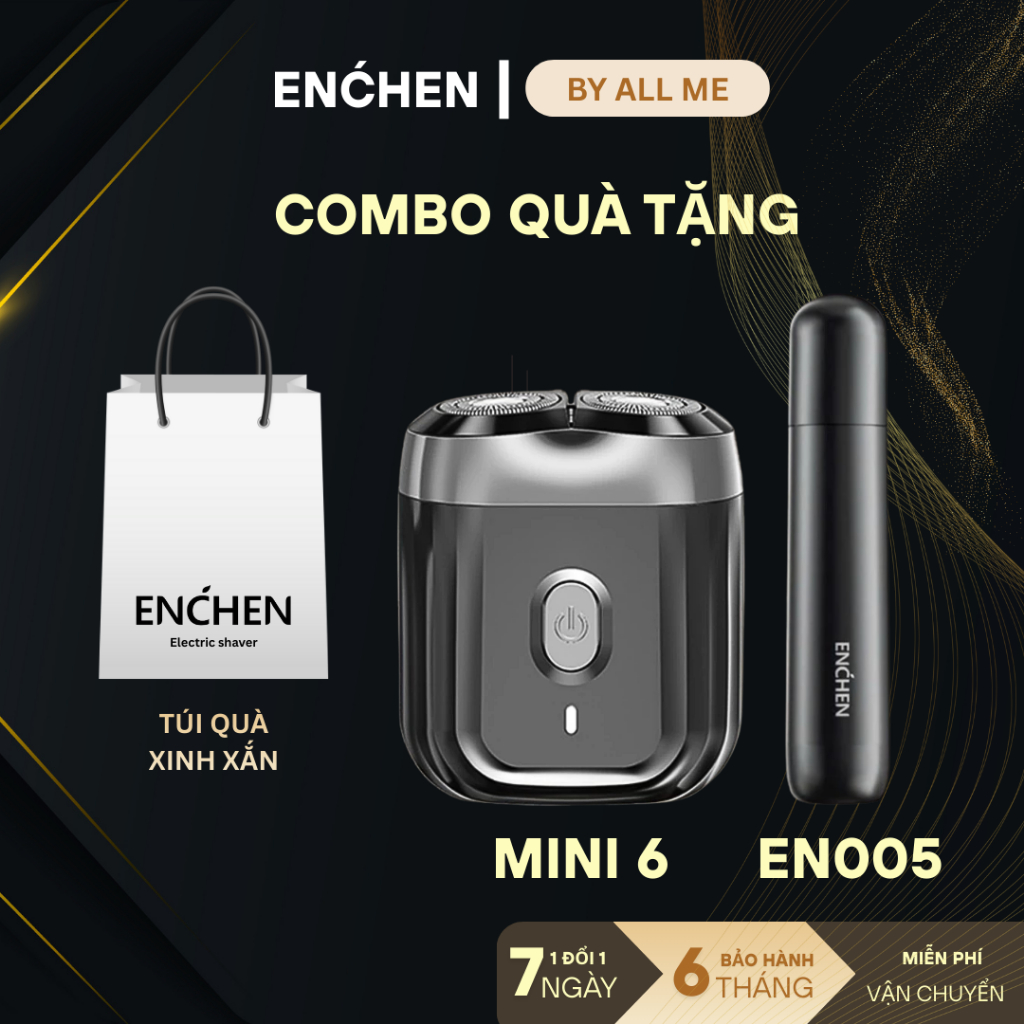 Máy cạo râu Enchen Mini 6 lưỡi dao kép mỏng, chống nước IPX7 - BH 6 tháng Hàng Chính hãng.