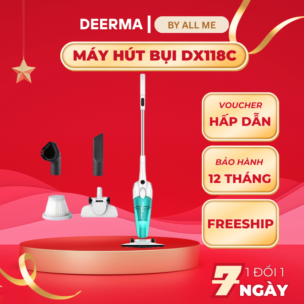 (Bản Quốc Tế )Máy Hút Bụi Cầm Tay Deerma DX115C/DX118C/DX120C hút siêu mạnh kèm 3 đầu hút Bảo Hành 1