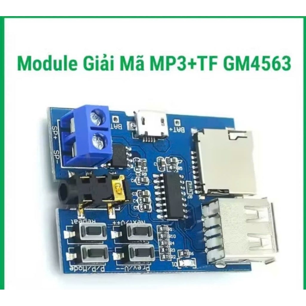 MODULE GIẢI MÃ MP3+TFGM4563, MẠCH GIẢI MÃ ÂM THANH MP3 MINI