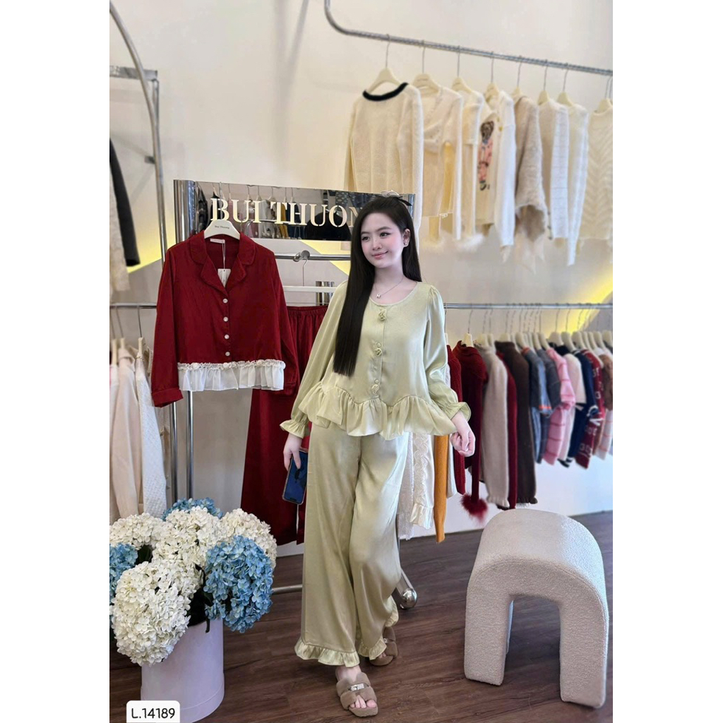 BỘ LỤA XANH PATEL PHỐI BÈO