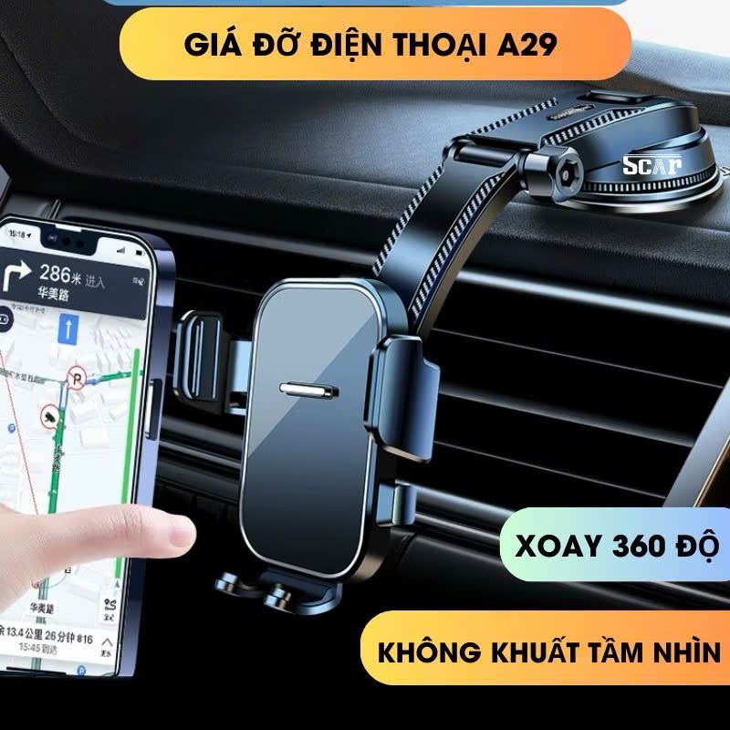 Gía Đỡ Điện Thoại A29 Hình Thác Nước Không Chắn Tầm Nhìn Lái Xe, Kẹp Giữ Điện Thoại Gắn Kính Xoay 36