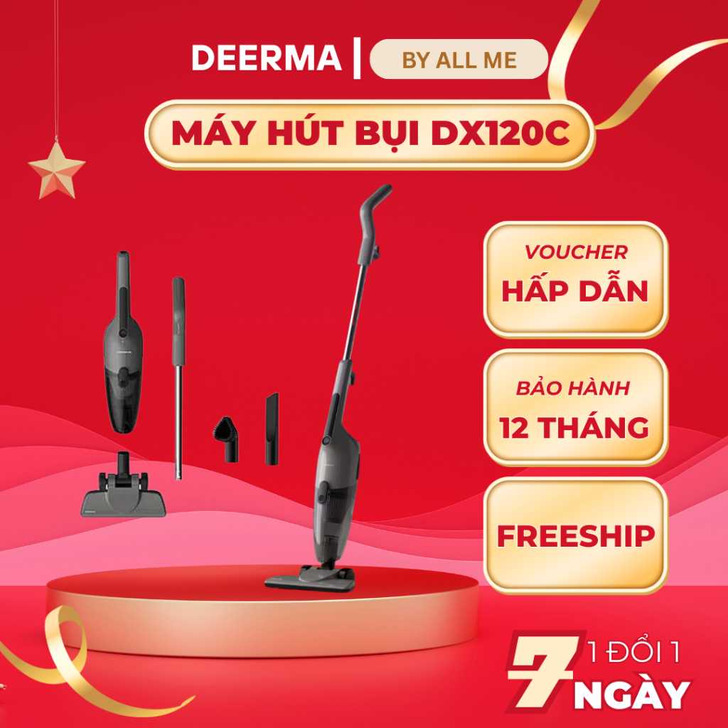 Máy Hút Bụi Cầm Tay Deerma DX120C 600W hàng chính hãng BH 12 tháng Kèm 3 đầu hút