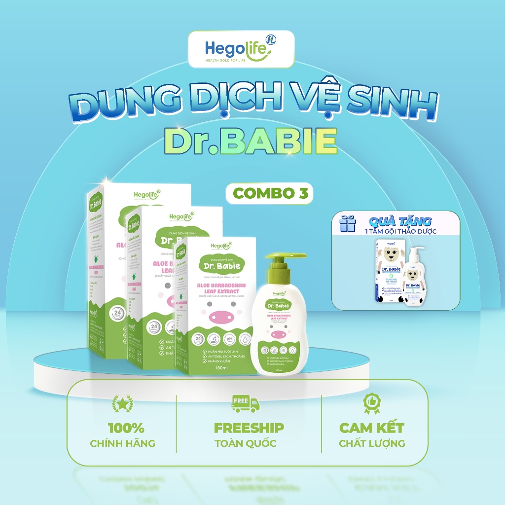 Combo 2 Dung Dịch Vệ Sinh Cho Bé Dr. Babie (180ml) & Combo 3 DDVS Cho Bé + Tặng 1 Tắm Gội Thảo Dược 
