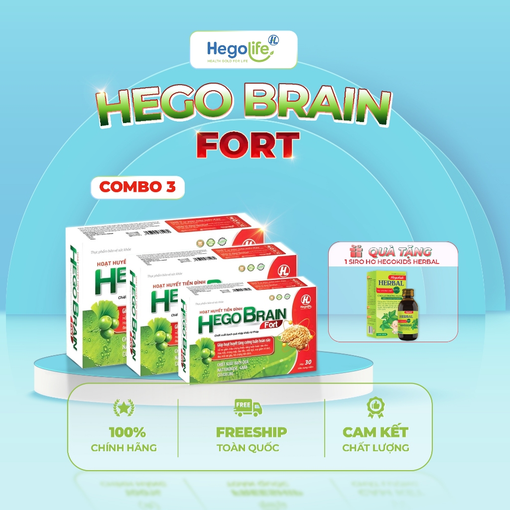 Combo 2 Hộp Hoạt Huyết Tiền Đình HEGOBRAIN FORT (Hộp 30v) & Combo 3 Hộp + Tặng 1 Hộp Siro Ho Cảm Her