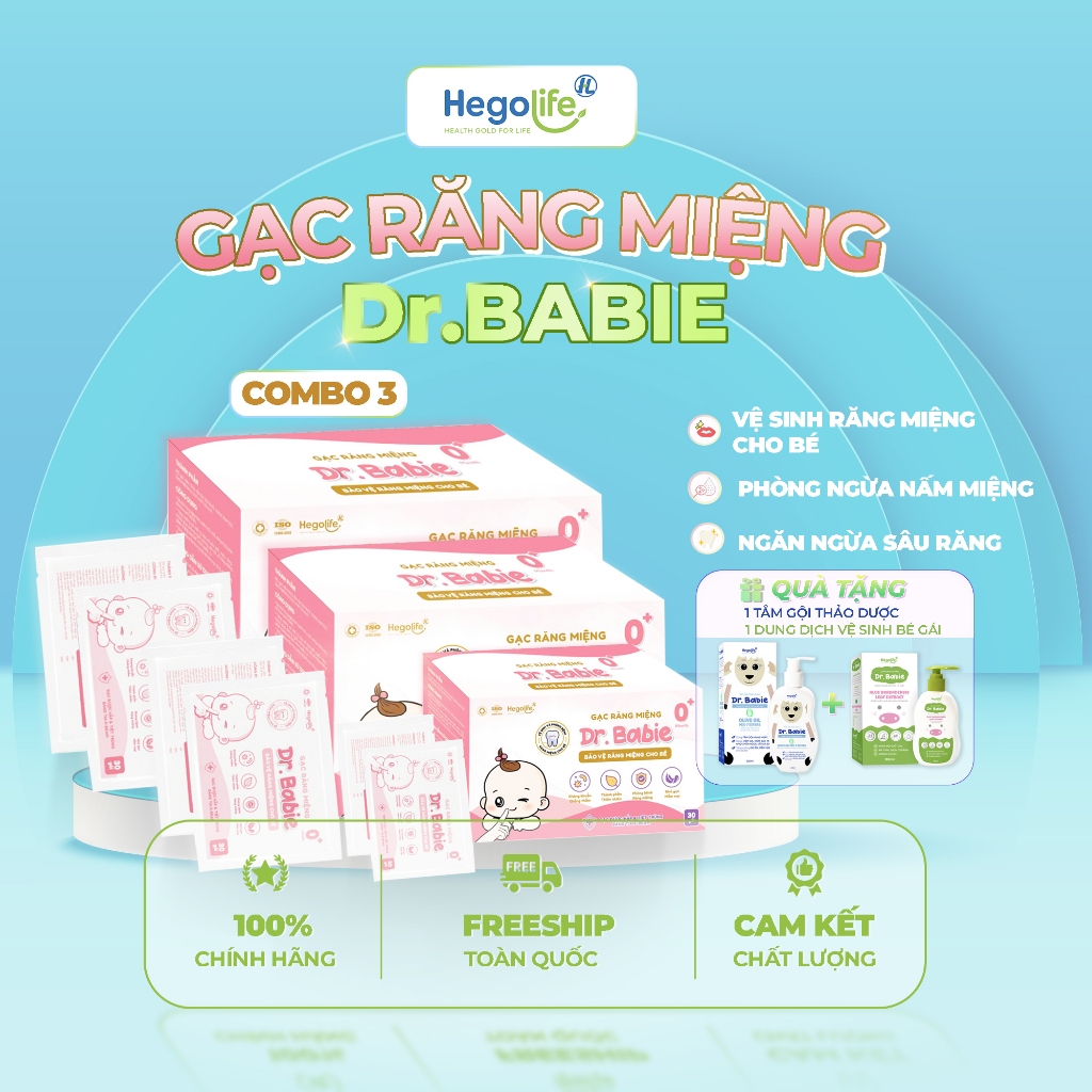 Combo 2 Hộp Gạc Răng Miệng Dr.Babie (30 gói) & Combo 3 Hộp Gạc Răng Miệng + Quà Tặng Tắm gội thảo dư
