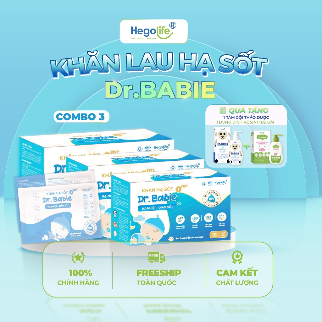 Combo 2 Hộp & Combo 3 Hộp Khăn Lau Hạ Sốt Dr. Babie + Tặng Tắm Gội Thảo Dược & Dung Dịch Vệ Sinh Bé 