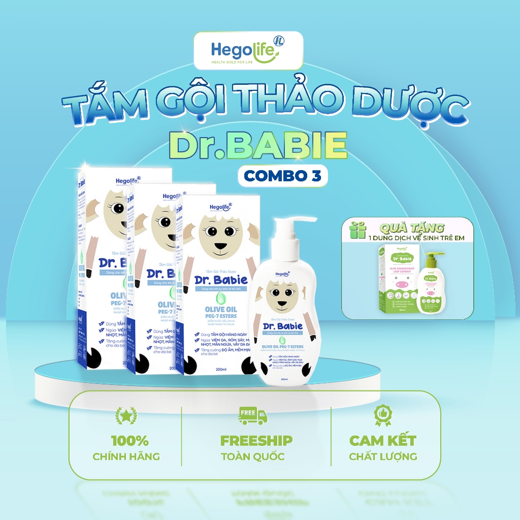 Combo 2 Tắm Gội Thảo Dược Dr. Babie (200ml) & Combo 3 Tắm Gội Thảo Dược + Tặng 1 Dung Dịch Vệ Sinh C