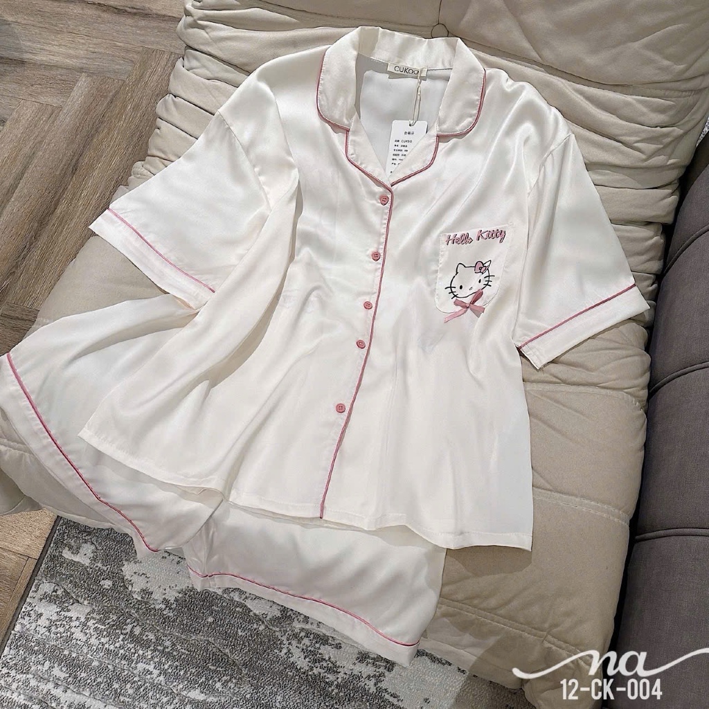 Bộ pijama nữ cộc kem hello kitty viền hồng