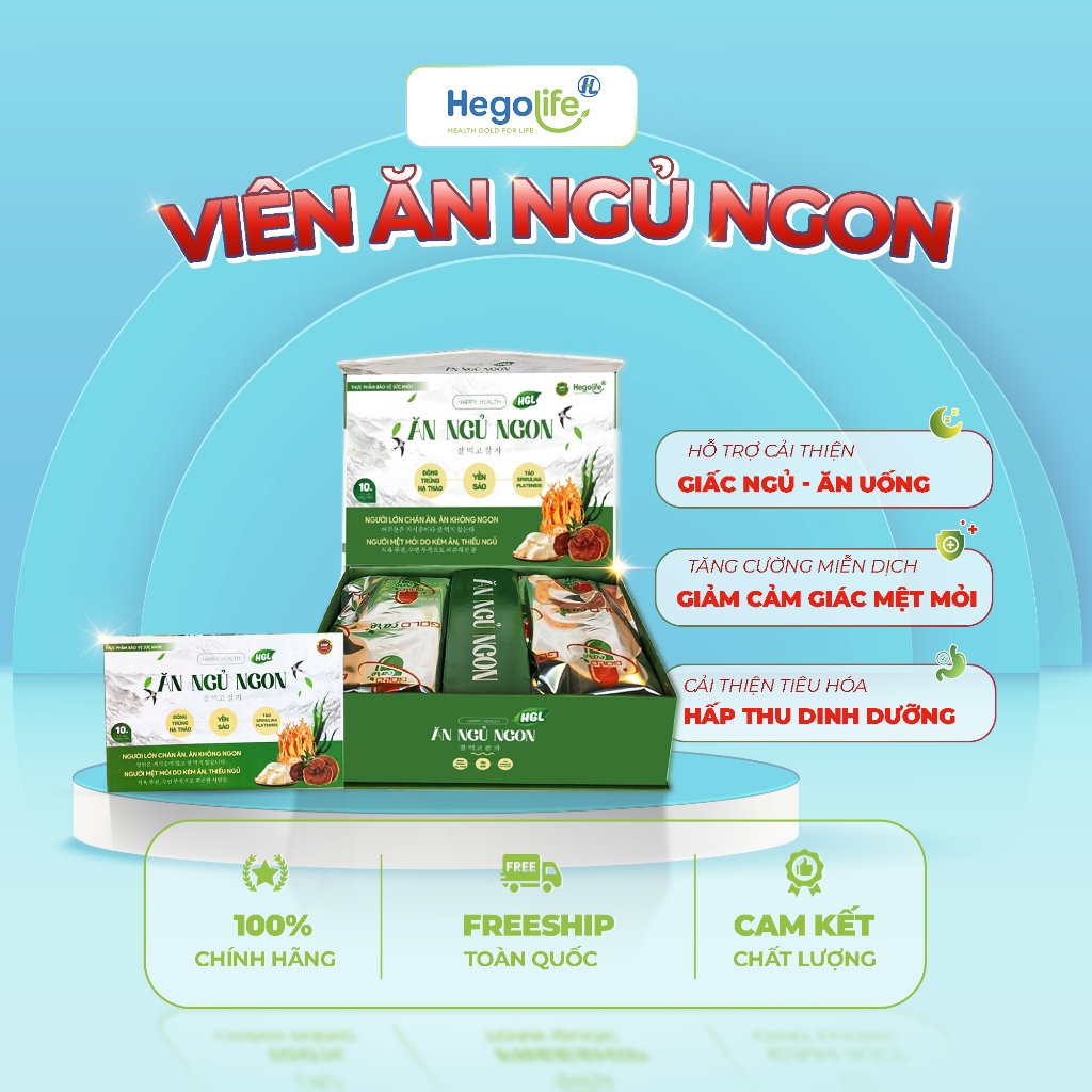 Viên Uống Ăn Ngon Ngủ Ngon HGL – Đông Trùng Hạ Thảo, Linh Chi, Tâm Sen (Hộp 50 viên)