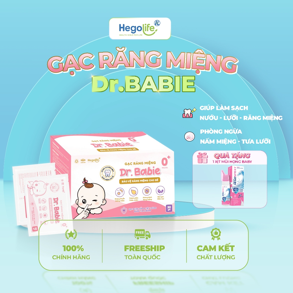 Gạc răng miệng Dr.Babie giúp ngăn ngừa sâu sún răng - Bảo vệ răng miệng cho bé + Tặng kèm 1 Xịt mũi 