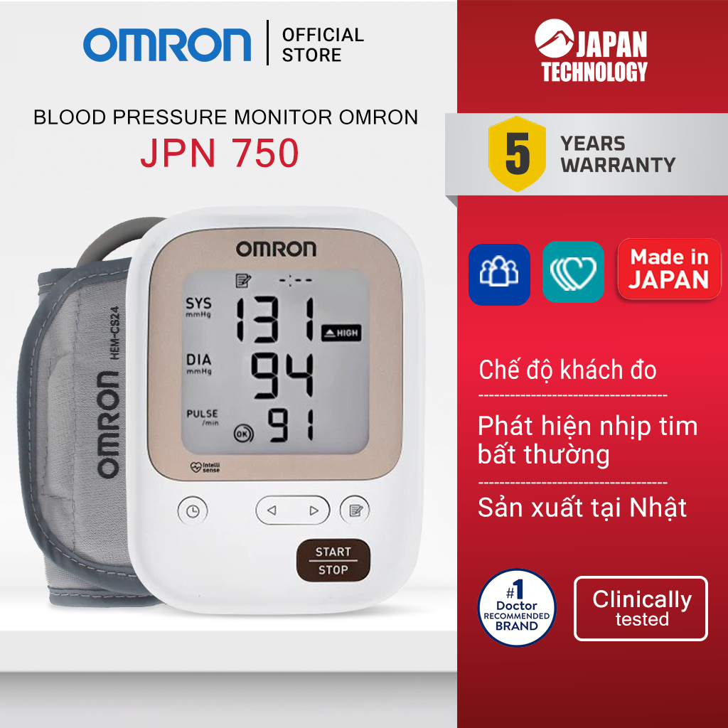 Máy Đo Huyết Áp Bắp Tay Omron JPN750 - Sản Xuất Tại Nhật Bản, Đo Nhanh, Chính Xác
