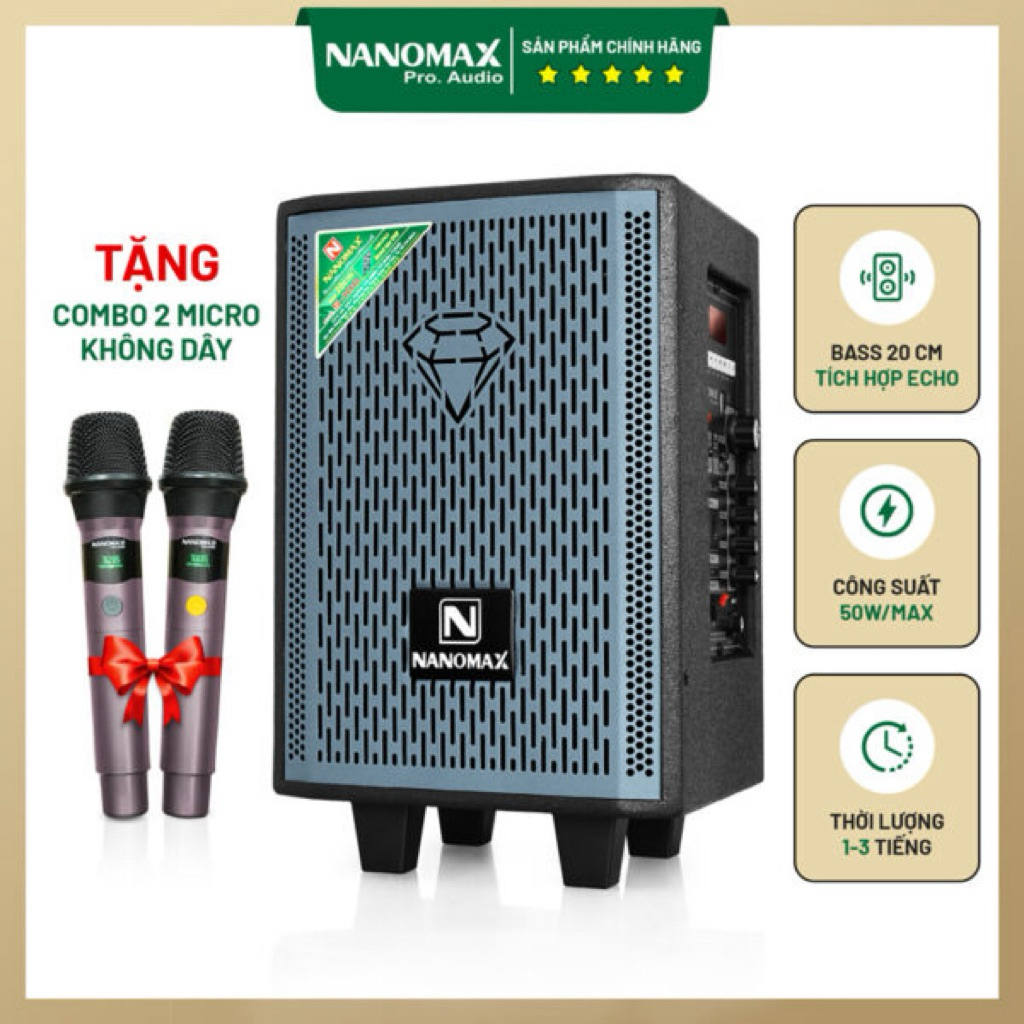 Loa Karaoke Nanomax S-100 Thùng đen Bass 20 cm
