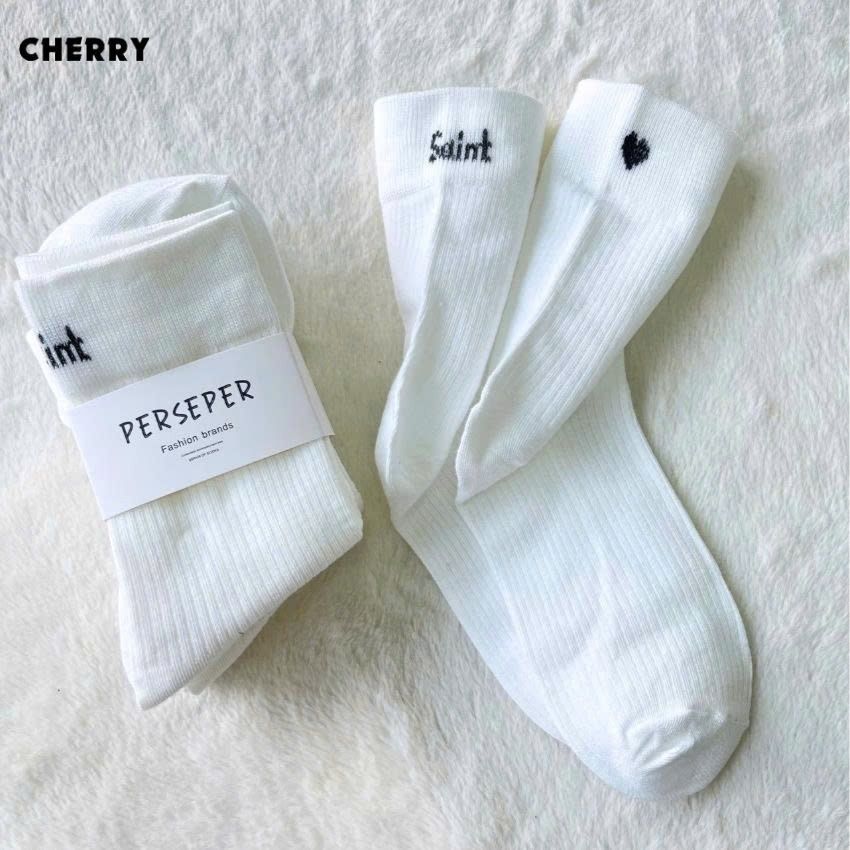 Tất cổ cao nữ họa tiết thêu dễ thương, chất liệu cotton thoáng khí - Cherry Shop