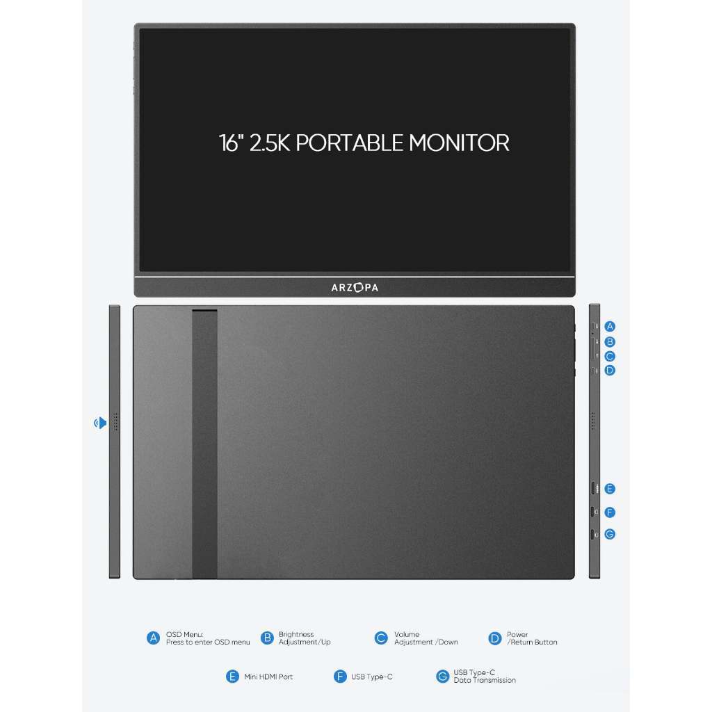 [CHÍNH HÃNG] Màn hình xách tay di động ARZOPA Z1RC 16" 60Hz 2.5K IPS HDR 500nits 8bit QHD sử dụng cho PC, Laptop | BigBuy360 - bigbuy360.vn
