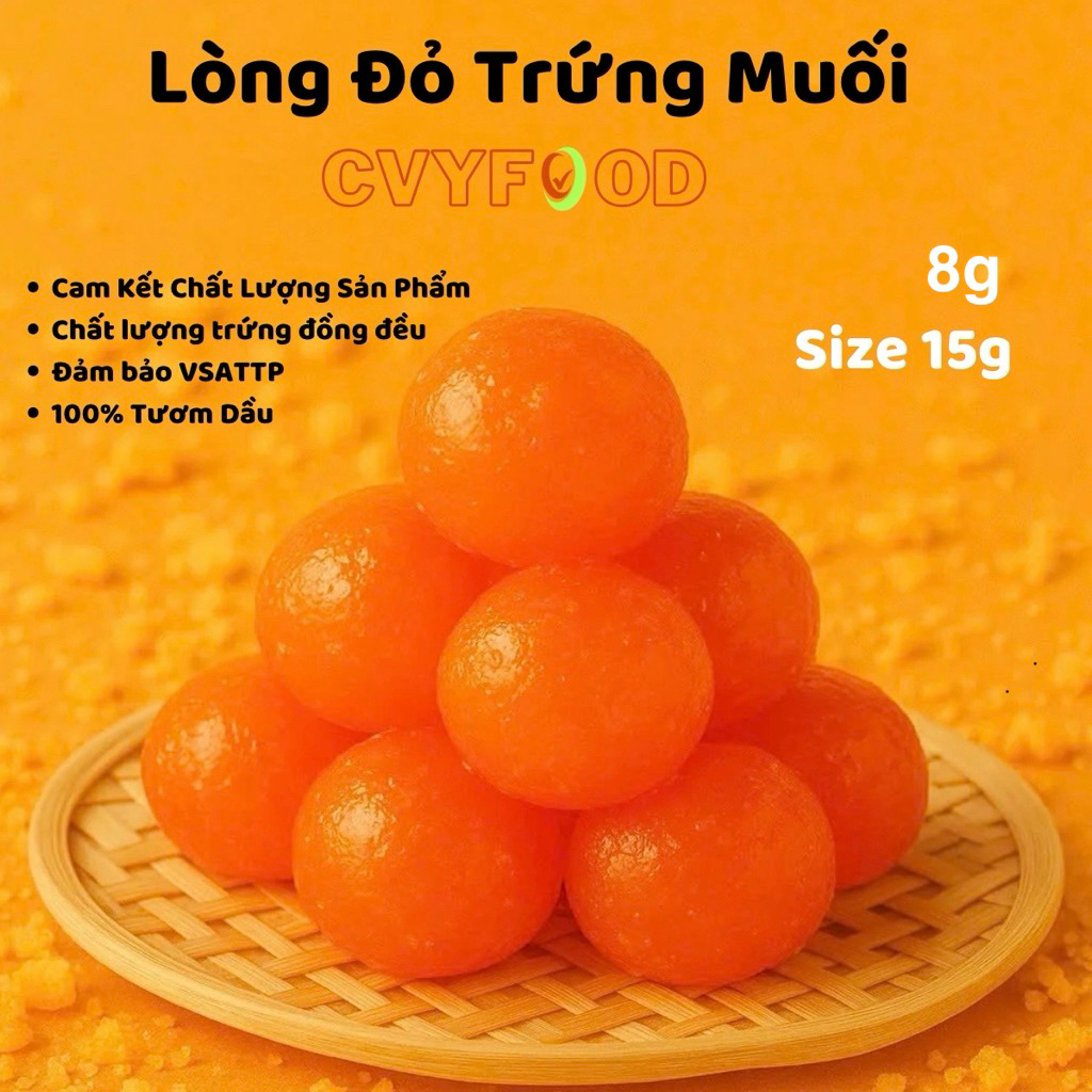 Lòng Đỏ Trứng Vịt Muối CVYFOOD Size 10g đến 15g Hút Chân không(Túi 50 Quả)