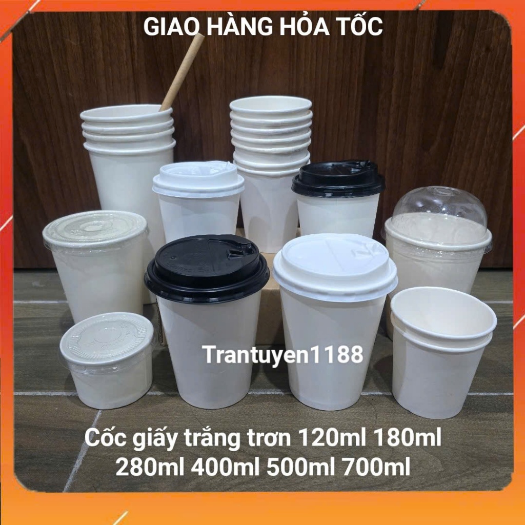 50 Cốc Giấy Trắng cafe take away ly giấy đựng đồ nóng 8oz 12oz 6oz 16oz 180ml 280ml 360ml 400ml 500ml Trantuyen1188