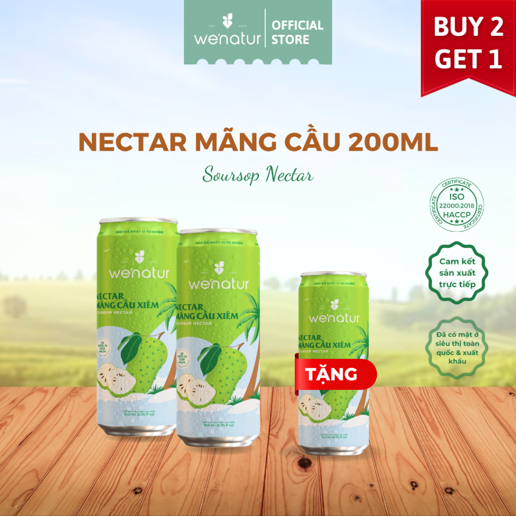 [MUA 2 TẶNG 1] Combo 2 Nectar Mãng Cầu we'natur 200 ml (tặng 1 nectar mãng cầu 200ml)