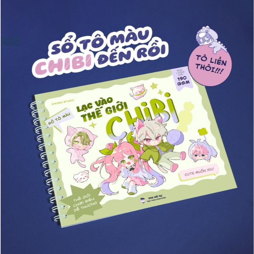 Sổ Tô Màu - Giấy 190gsm - Lạc Vào Thế Giới Chibi - Tô Màu Chì/Marker/Gouache/Acrylic - Ong Mặt Bự