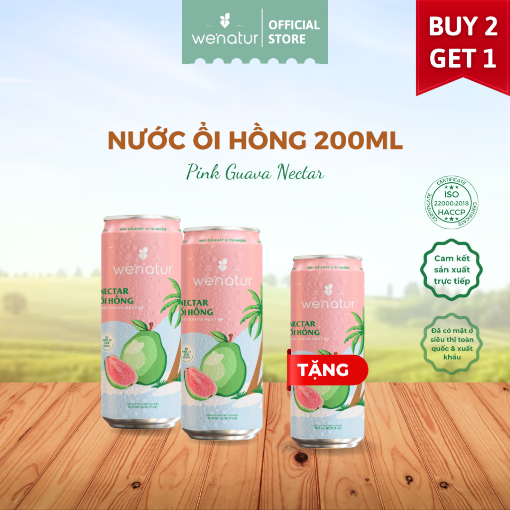 [MUA 2 TẶNG 1] Combo 2 Nectar Ổi Hồng we'natur 200ml (tặng 1 nectar ổi hồng 200ml)
