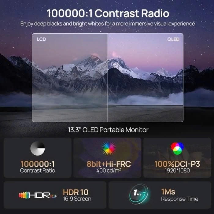 [CHÍNH HÃNG] Màn hình di động ARZOPA A3C Pro OLED 13.3" 60Hz FHD 400nits 100% sRGB 1ms HDMI & Type-C | BigBuy360 - bigbuy360.vn