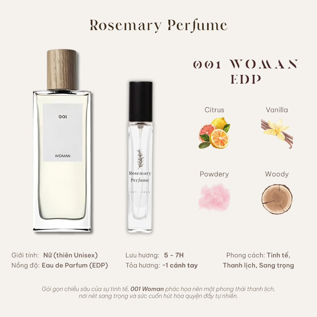 [Mẫu thử] L.W 001 WOMAN | Nước hoa nữ | Rosemary Perfume