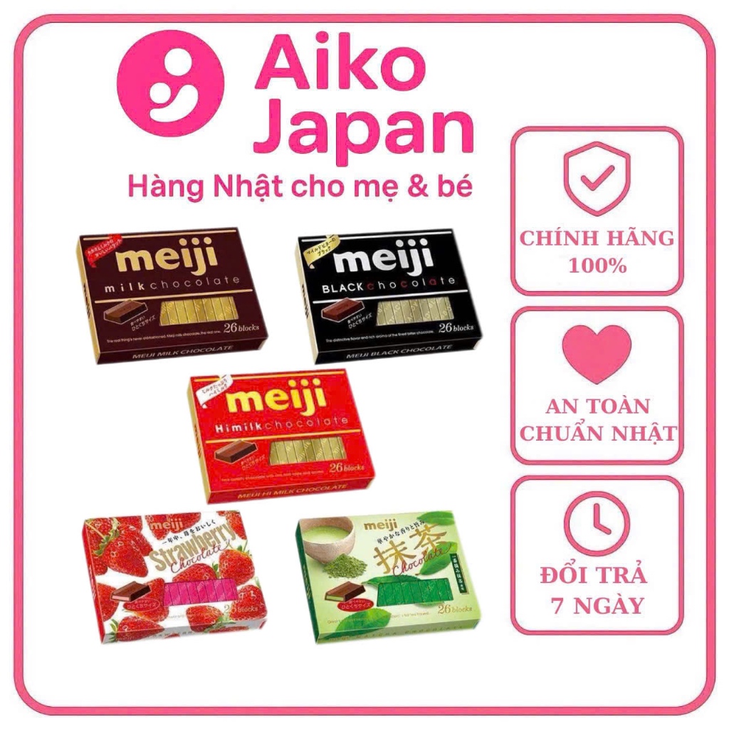 Socola Meiji 26 Viên Đủ Vị - Cacao 72% & Matcha, Dâu, Himilk, Black, White, Milk - Socola Nhật Bản Đ
