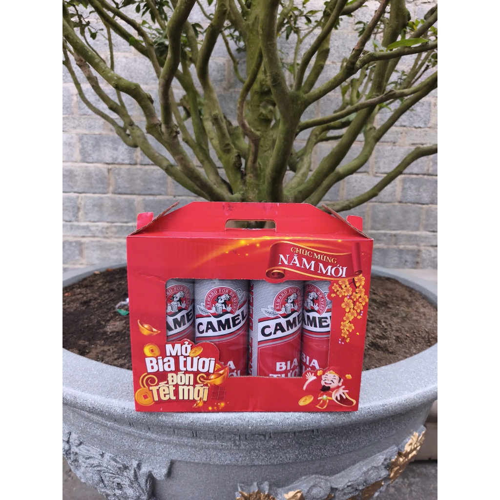 HỘP QUÀ  4 CANS BIA CAMEL TƯƠI 1L