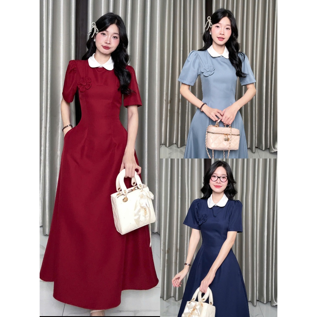 [Đ.31-T] Đầm Thiết Kế Sơmi Cổ Sen Dáng Dài Tiểu Thư (Có Túi) | Tũm Clothing