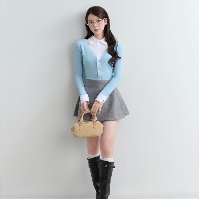 DAZZI | VIVIZ TOP (BLUE) - Áo len Cardigan Pastel phối sơ mi trắng phong cách tiểu thư