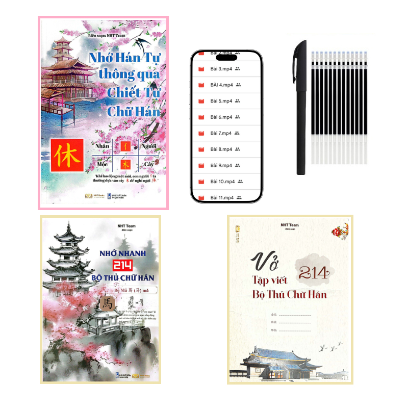 Sách-Combo:Nhớ Hán Tự Thông Qua Chiết Tự + Nhớ Nhanh 214 Chữ Hán + Vở tập viết 214 Bộ Thủ Chữ Hán+KÈ