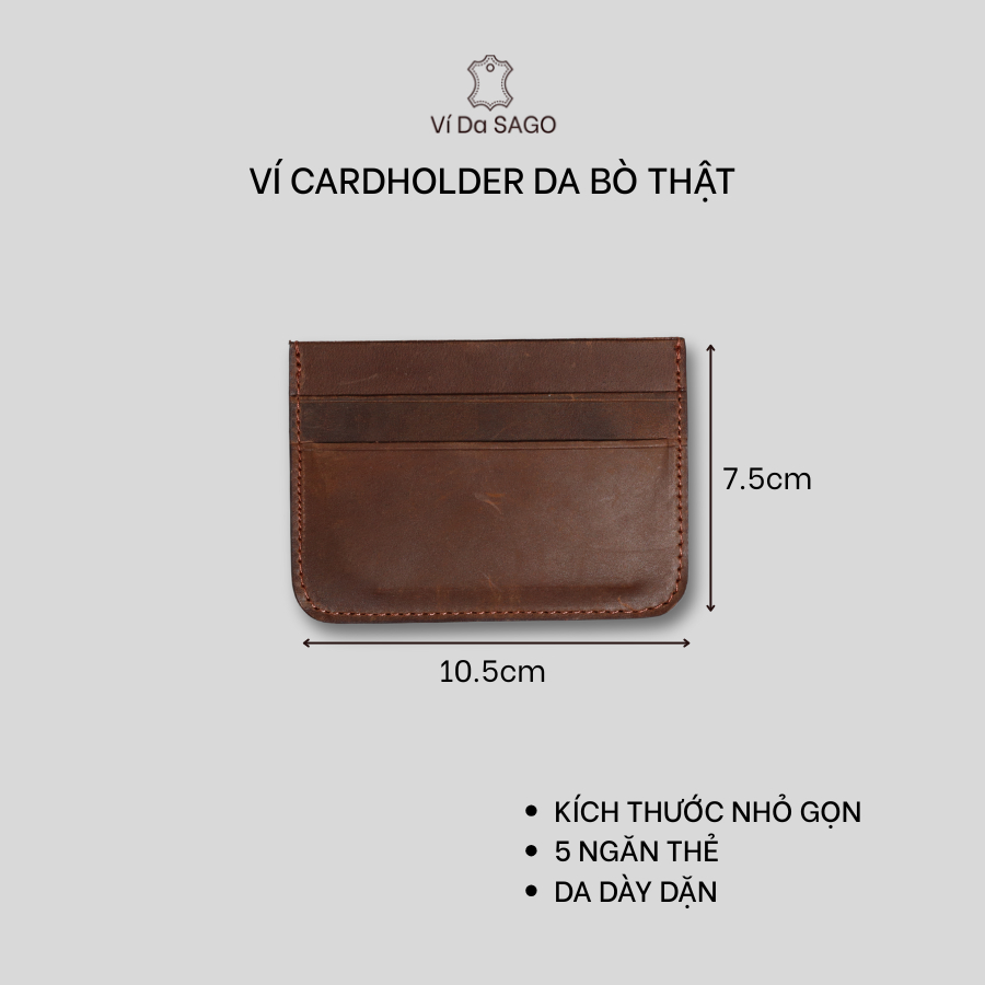 Ví Thẻ Da Bò Nam Nữ  - Ví Cardholder Nhỏ Gọn | Thương hiệu Ví da SAGO (VC05)