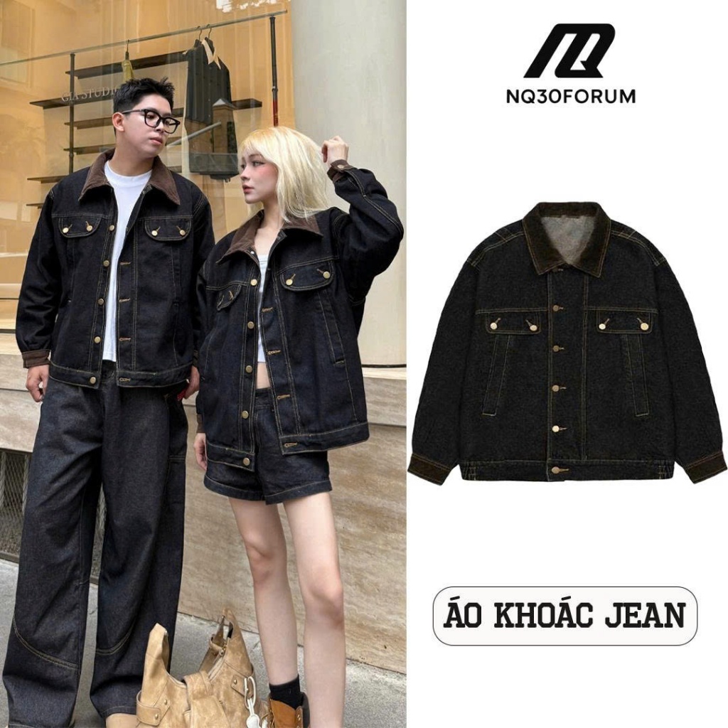 Áo Khoác Jean Phối Nhung NQ30FORUM Jacket Denim Phong Cách Cổ Điển Nam Nữ Unisex