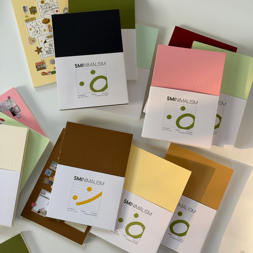 Sổ Tay A5 Grid/ Line 5MINIMALISM 160 Trang Mở Phẳng 180 Độ - Định Lượng Giấy 100GSM Kẻ Ô Vuông/ Kẻ N