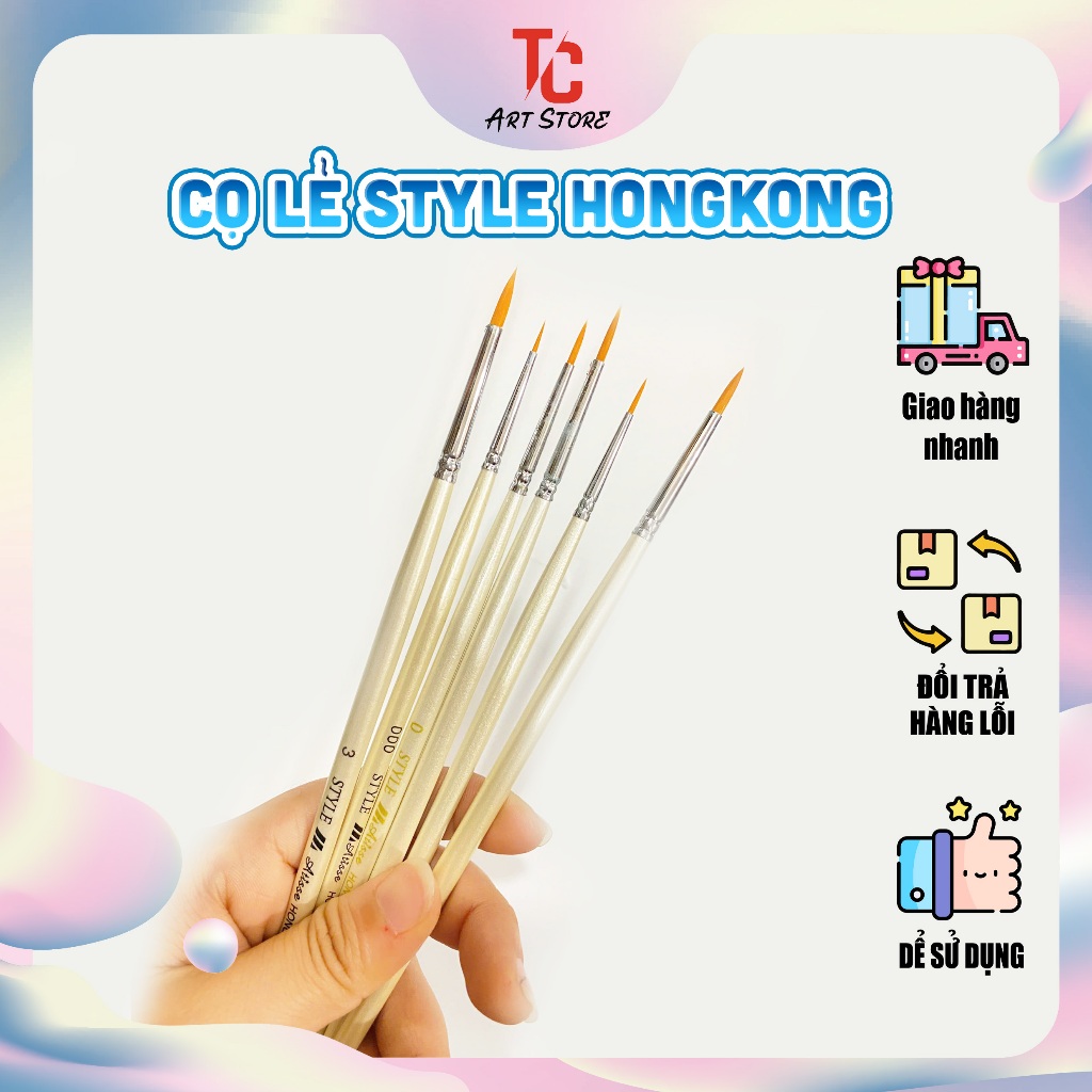Cọ Vẽ Lẻ Style Hongkong Đầu Nhọn Cao Cấp - Cọ Đi Nét, Tỉa Chi Tiết Màu Nước, Acrylic, Gouache
