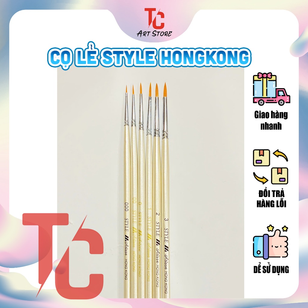 Cọ Lẻ Style Hongkong Thân Trắng Ngọc Trai - Cọ Tỉa Đi Nét Cao Cấp Cho Màu Nước, Acrylic, Gouache (Si