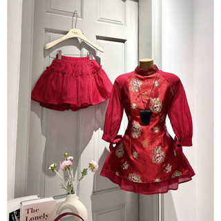 SET ÁO VÁY GẤM NƠ NGỰC