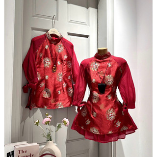 SET ÁO VÁY GẤM NƠ NGỰC